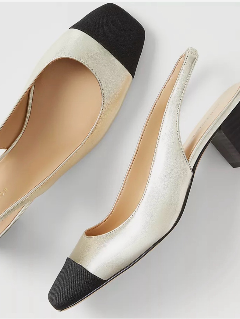 NWT Ann Taylor Metallic leather cap Slingback block heel pumps